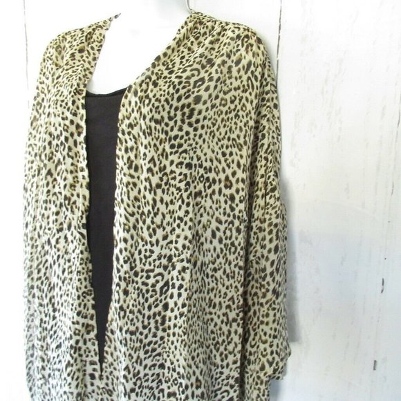 Umgee Kimono Cardigan Leopard Ruffle Bell Sleeve Plus Size Swim Suit Cover Up - Picture 4 of 9